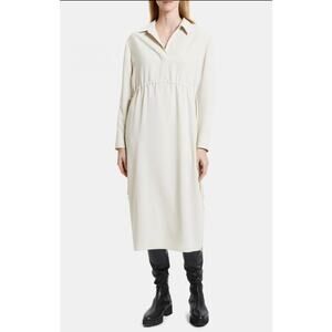Theory Drawstring Shirt Dress 2 Matte Twill "Wheat" Lagenlook Minimal MSRP $275